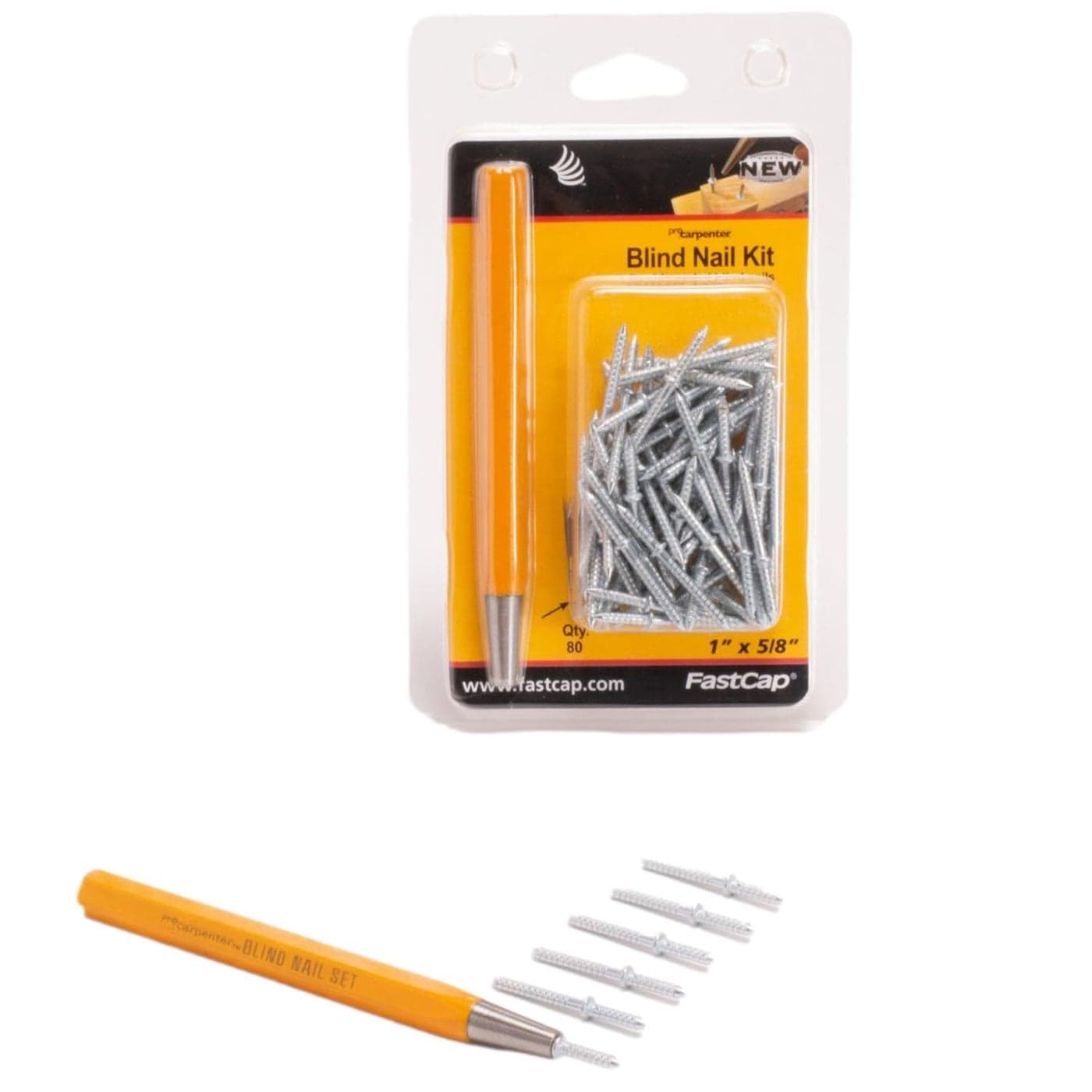 FastCap Steel BlindNail Double-Ended Nail Kit - Great for Furniture, Picture Frames, Molding and Trim Work - 1" x 5/8", 80-Pack - 08148