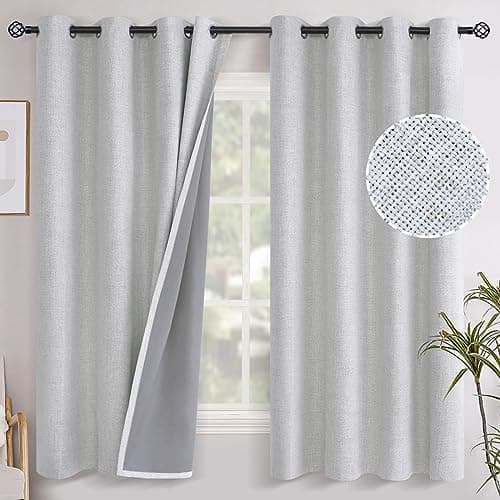 YoungsTex Linen Textured Blackout Curtains for Bedroom Full Room Darkening Linen Window Curtain Drapes with Thermal Insulated Liner for Farmhouse Grommet 2 Panels 52 X 63 Inch Birch