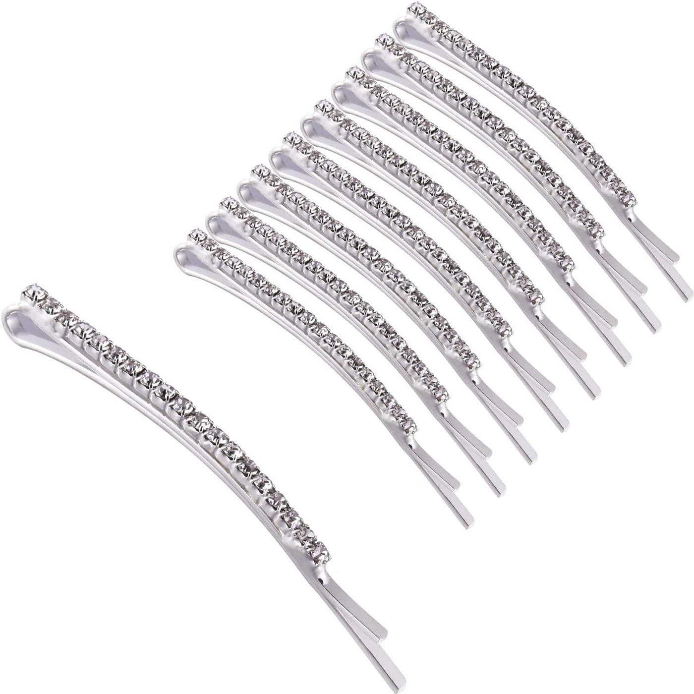 TecUnite 16 Pcs Rhinestone Bobby Pins Bling Decorative Hair Pins Metal Diamond Clear Crystal Fancy Hair Clips Barrette Accessories for Women Bridal Wedding Party Daily 236 Inch Silver