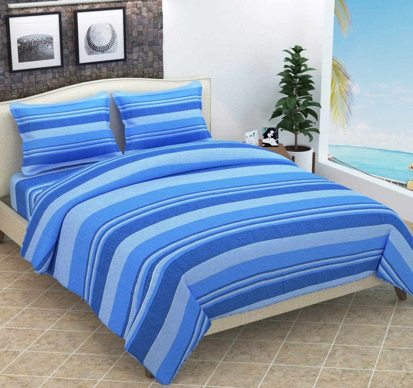Home Furnishings Items for Bed Room Living Room Double-Bed Sheet for King Size By Ace International Exports Rich-ed Cotton Double Bed-Sheet/Bed Cover with 2 Pillow Cover, (Blue)