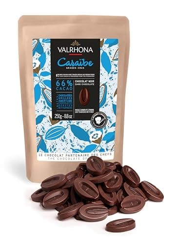 Valrhona Dark French Semisweet Chocolate Discs for Baking Feves Premium CARABE 66 Cacao Grand Cru Blend Better than Chocolate Chips Perfect For Cookies Cakes Mousses Frostings Hot Chocolate