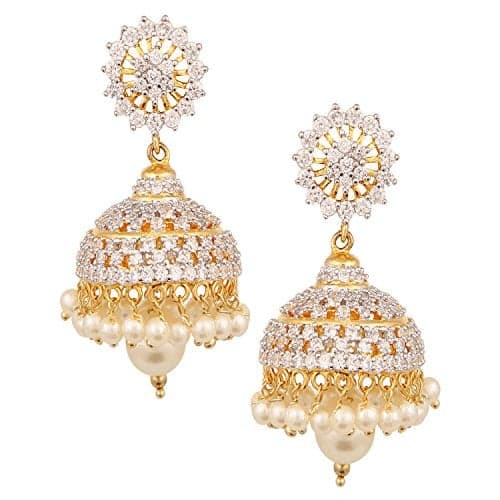 Swasti Jewels American Diamond CZ Fashion Jewellery Traditional Ethnic Pearls Jhumki Earrings for Women