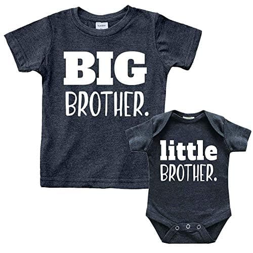 Big Brother Little Brother Shirts Matching Outfits Sibling Gifts Baby Set (Charcoal Black, Kids (2Y) / Baby (3-6M))