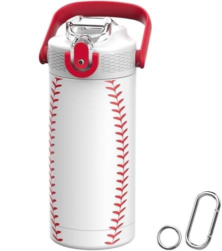 MYFOREST 14oz/400ml Insulated Kids Water Bottle, Odor-Free Surgical Grade Liner, Dishwasher-Safe, Name Spot, Soft Sipper, Gift for Sports Fan (Baseball)