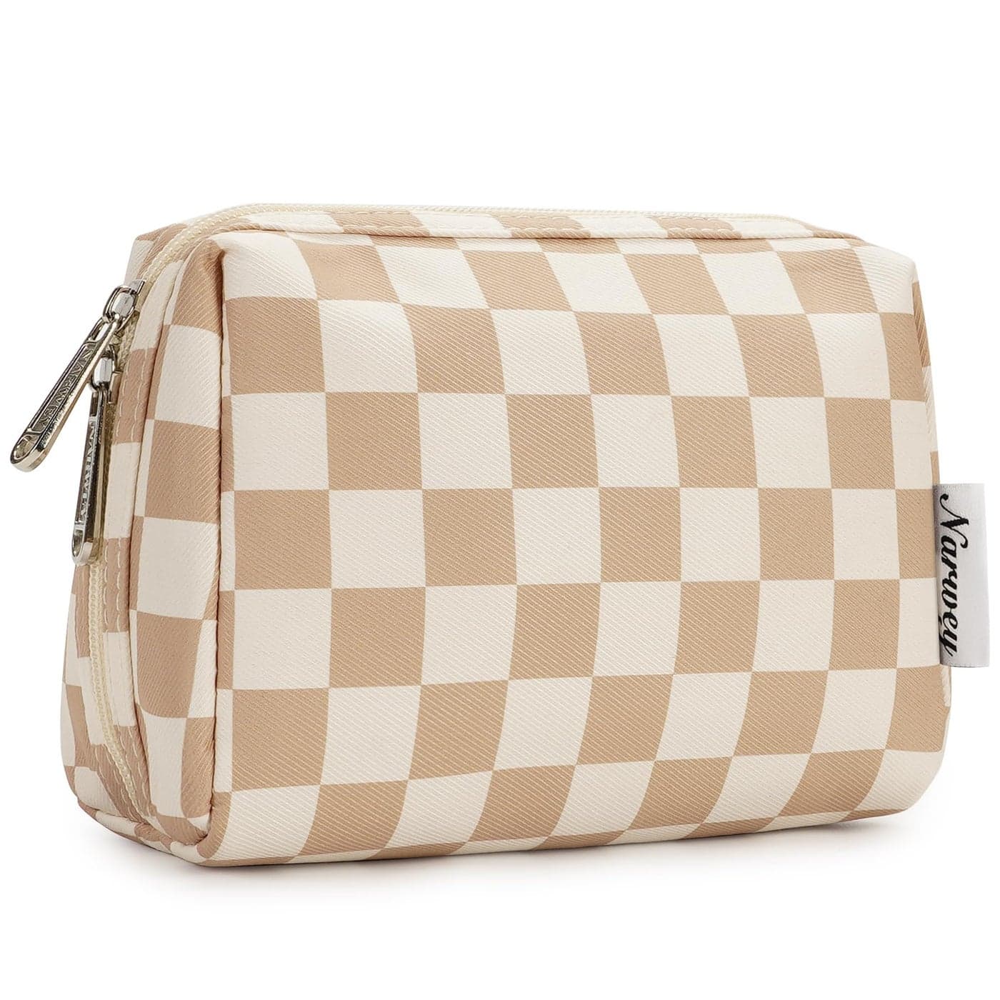 Narwey Small Checkered Makeup Bag for Purse Mini Cosmetic Bag Travel Makeup Pouch Zipper Pouch Cute Make up Bags with Compartments for Women Girls Light Checkerboard Small
