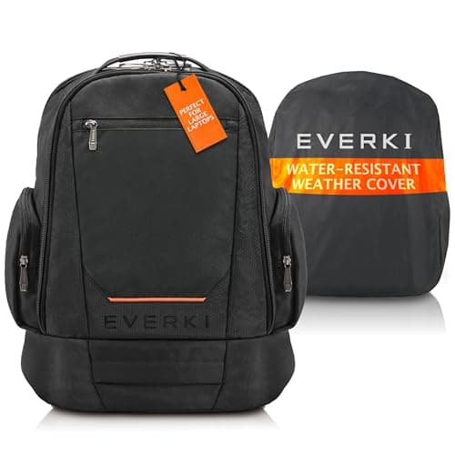EVERKI ContemPRO 117 Laptop Backpack Fits up to 18.4” – Gaming, 42L Large Travel Backpack with Water-Resistant Rain Cover for Women & Men – Spacious Business Laptop Bag – Black (EKP117B)