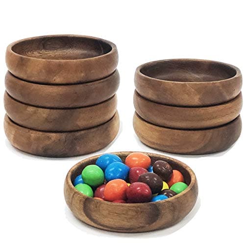 Woodard & Charles Acacia Wood 4" Multipurpose Round Bowls Perfect for Serving, Candy, Nuts, Condiments, Appetizers, Seeds and More, Set of 8