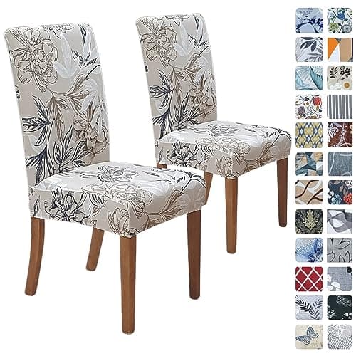 SPRINGRICO Chair Covers for Dining Room Set of 2, Stretch Dining Chair Cover, Washable Spandex Kitchen Parsons Chair Slipcovers, Removable Seat Protector for Home or Party (2 Pack, Floral Beige)