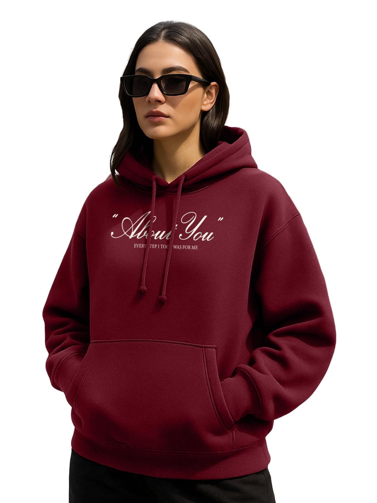 JUNEBERRY® Polycotton Spun Oversized Fit Drop Shoulder Hooded Sweatshirt Full Sleeves Front Graphic Printed Jumper Hoodie for Women (OS_JB_HD_ABTU_TR_XXL) Tibetan Red
