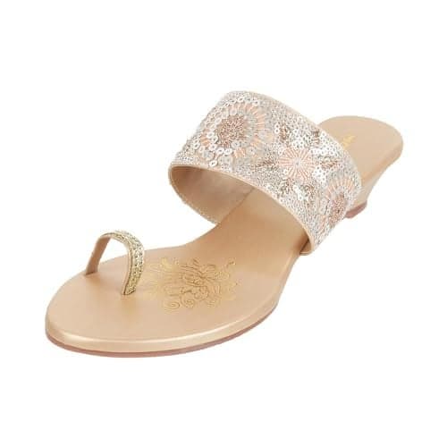 Mochi Women Gold Ethnic Wedge Heel Sandal UK/6 EU/39 (35-394)