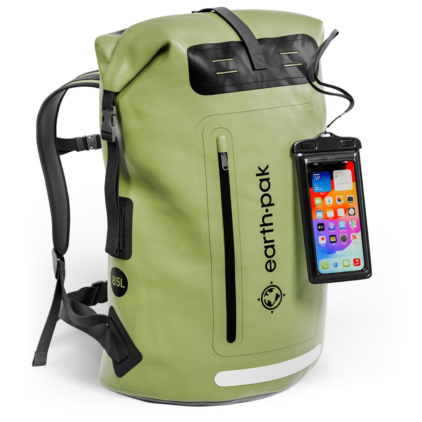Earth Pak Waterproof Backpack Heavy Duty Hiking Backpack RollTop Closure Bag Cushioned Dry Bag Waterproof Phone Case