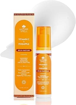 Nature Spell Vitamin C SPF 50 Face Fluid Sunscreen 75ml UVA UVB Protection Suitable for All Skin Types SPF 50 Face Moisturiser Water Resistant No White Cast Made in the UK