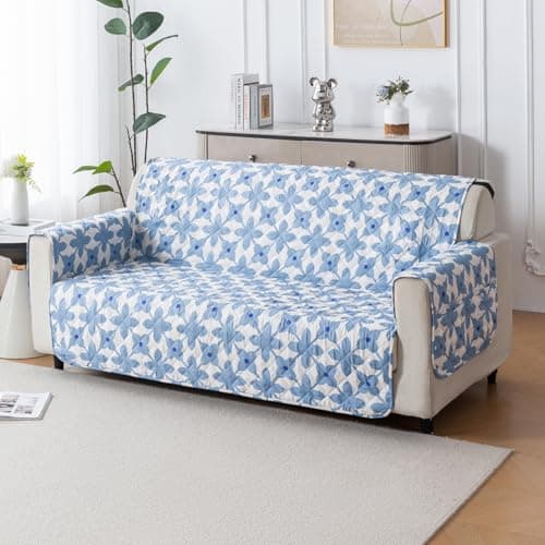 House of Quirk 'Mughal Series' Anti-Slip Sofa Cover Mat with Pocket | Polyester Couch Protector for Pets, Kids & Spills (Indigo Motif, 180x170cm, Three Seater)