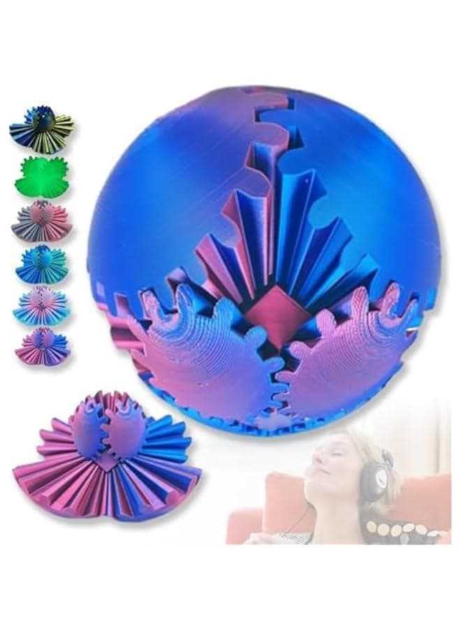 The Steampunk Whirling Wonder Fidget-Gear Ball 3D Printed Gear Ball Spin Ball OR Cube Fidget Toy - for Stress and Anxiety Relaxin Desk Toy (D)