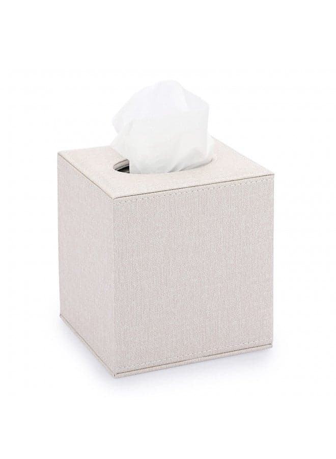 Sumnacon Square Linen Tissue Box Cover - Stylish Cube Tissue Box Holder with Magnetic Bottom, Decorative Tissue Box for Vanity Toilet Tank Dresser Night Stand Table Countertop Office Car, Beige