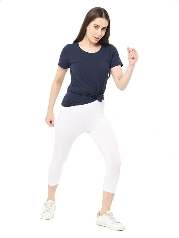 Robinbosky Premium Cotton Lycra Stretchable Capris Leggings (S,White)