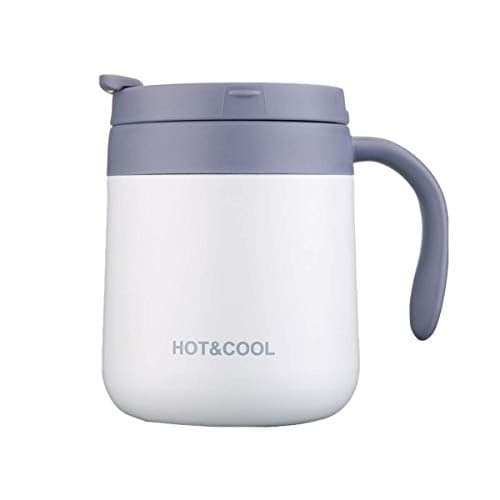 Leeonz® 350ML Coffee Mug with Handle, Vacuum Insulated Camping Mug with Lid, Double Wall Stainless Steel Travel Tumbler Cup, Coffee Mug Outdoor (White)