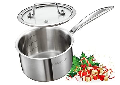 DELALRO Tri-Ply Stainless Steel 2.5 QT Saucepan with Lid, Heavy Duty Induction Pot, Fast Even Heat, Fuel Saving, Induction Cookware, Kitchen and Dining Steel Saucepan