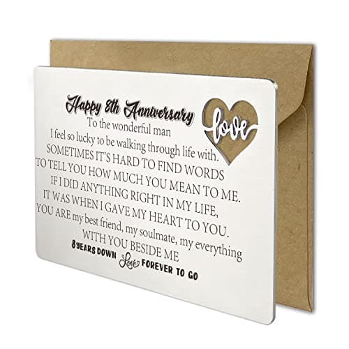YODOCAMP Happy Eighth 8th Wedding Anniversary Cards Gift for Men, 8 Years Anniversary Card Gifts for Men Husband Him From Wife, Love Note Engraved Metal Wallet Insert Card