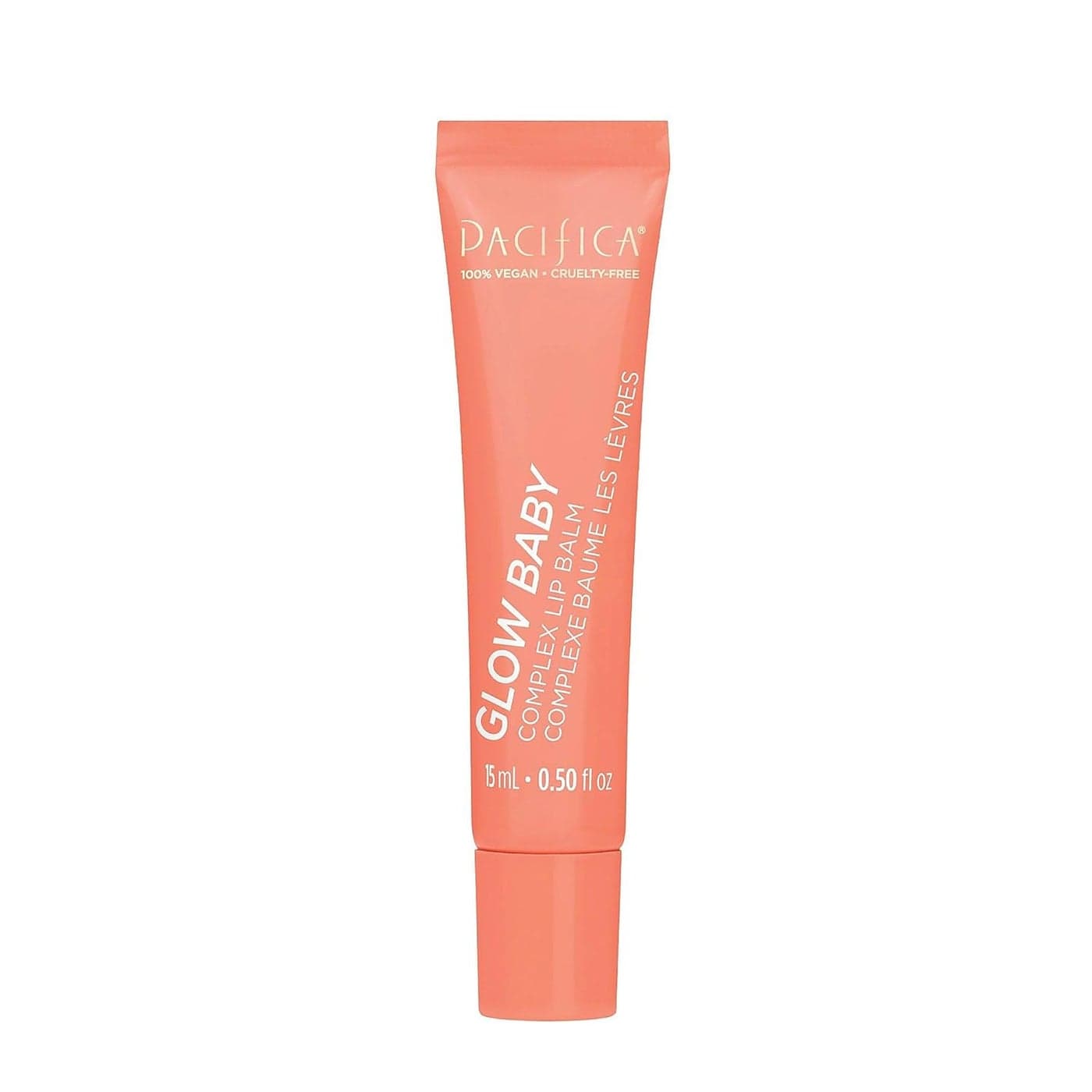 Pacifica Glow Baby Lip Balm Vitamin C Infused Hydrating Balm with Coral Shimmer Moisturizes Revives Dry Chapped Lips Plant Squalane Oils NonSticky Glassy Shine Vegan