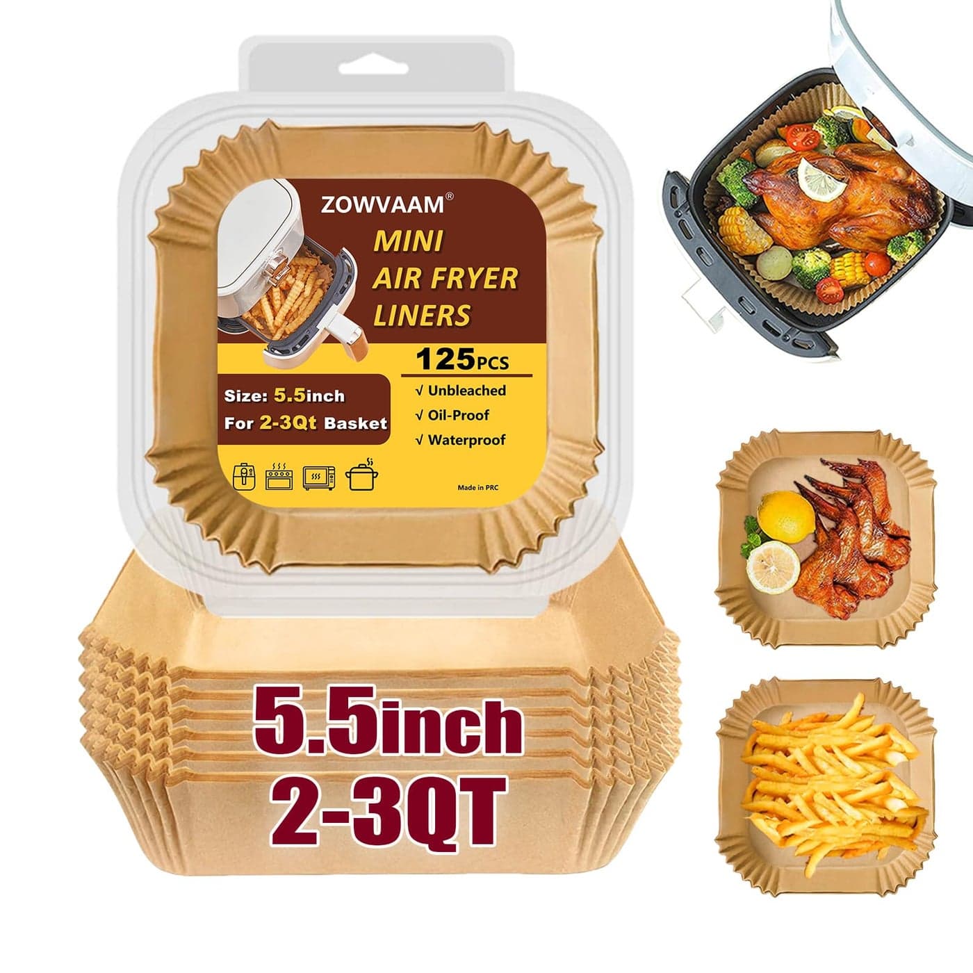 Cosori Mini Air Fryer Disposable Paper Liners 55inch Square 125PCS Suitable for 23Qt Mini Air Fryers