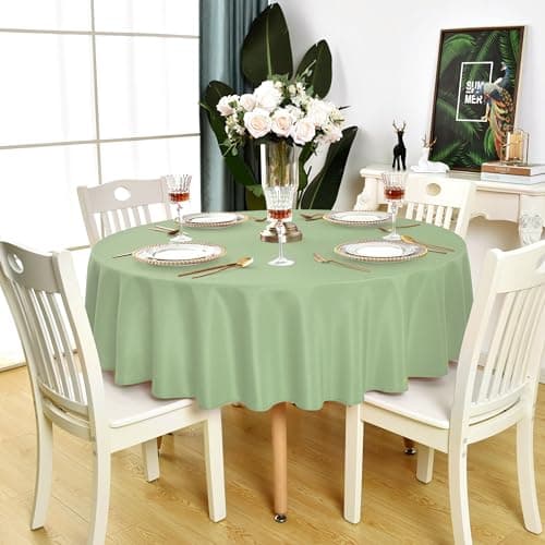 KAIPHO Sage Green Round Tablecloth - Waterproof Stain Resistant Wrinkle Free Table Cloth, 210GSM Polyester Washable Wipeable Table Cover for Party, Banquet, Indoor and Outdoor (48 inch, Circle)