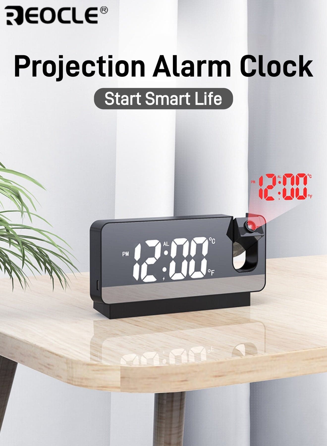 Projector Clock Bedroom on Ceiling Projection Alarm Clock with LED Large Display & USB Charge Loud Electric Alarm Clock for Kids Adults Elders