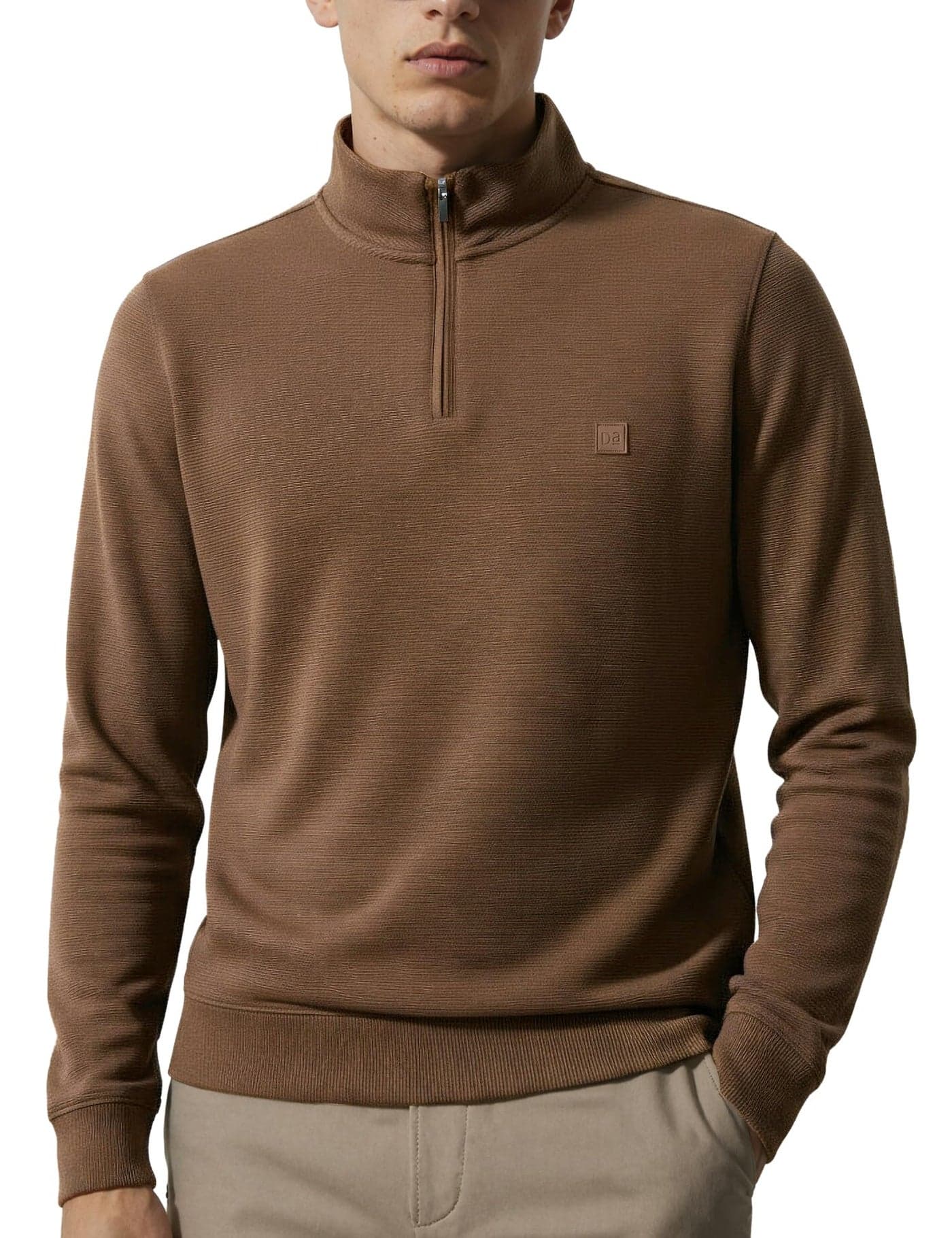 DAMENSCH ReNEWd Soft Ribbed Texture, Strong Durable Fabric, Dyes Ottoman Half-Zip Sweatshirts - Butter Brown - L