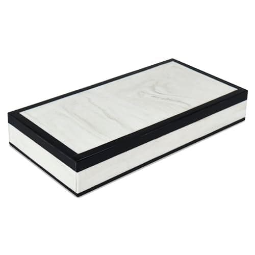 Handicrafts Home Large Decorative Storage Box with Lid – Black White Modern Storage Box, Remote Control Organizer for Coffee Table, Console & Living Room Decor – Mono Court 12 x 6 x 2