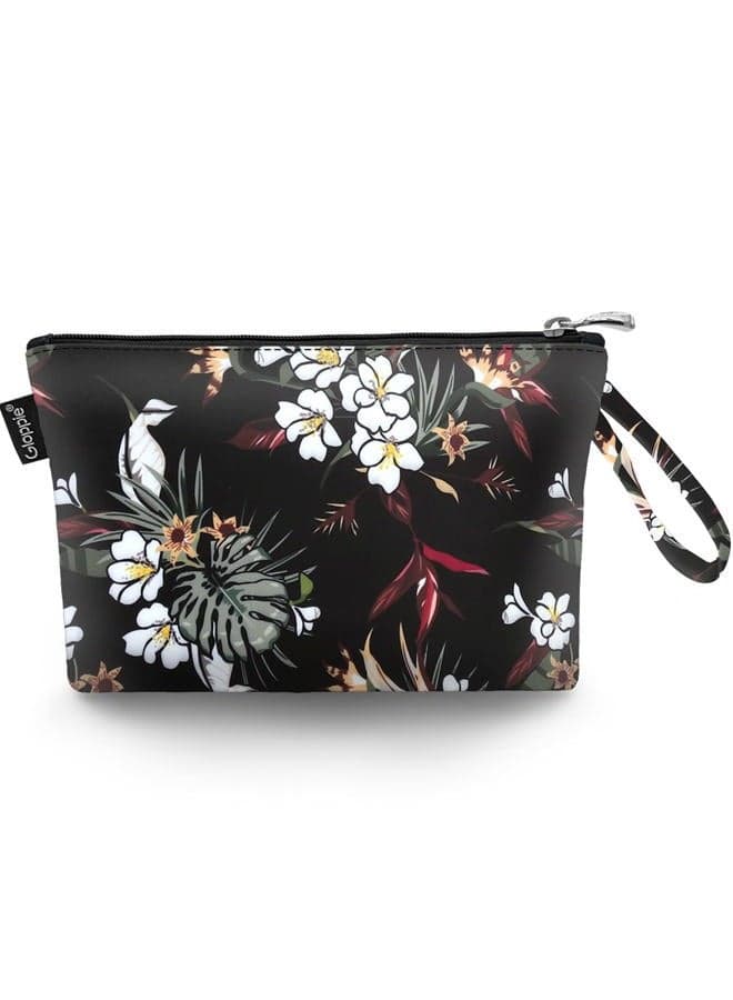 Small Makeup Bag Summer Sunscreen Bag Cosmetic Bag for Purse Travel Make up Bags for Women Zipper Makeup Pouch White Flower