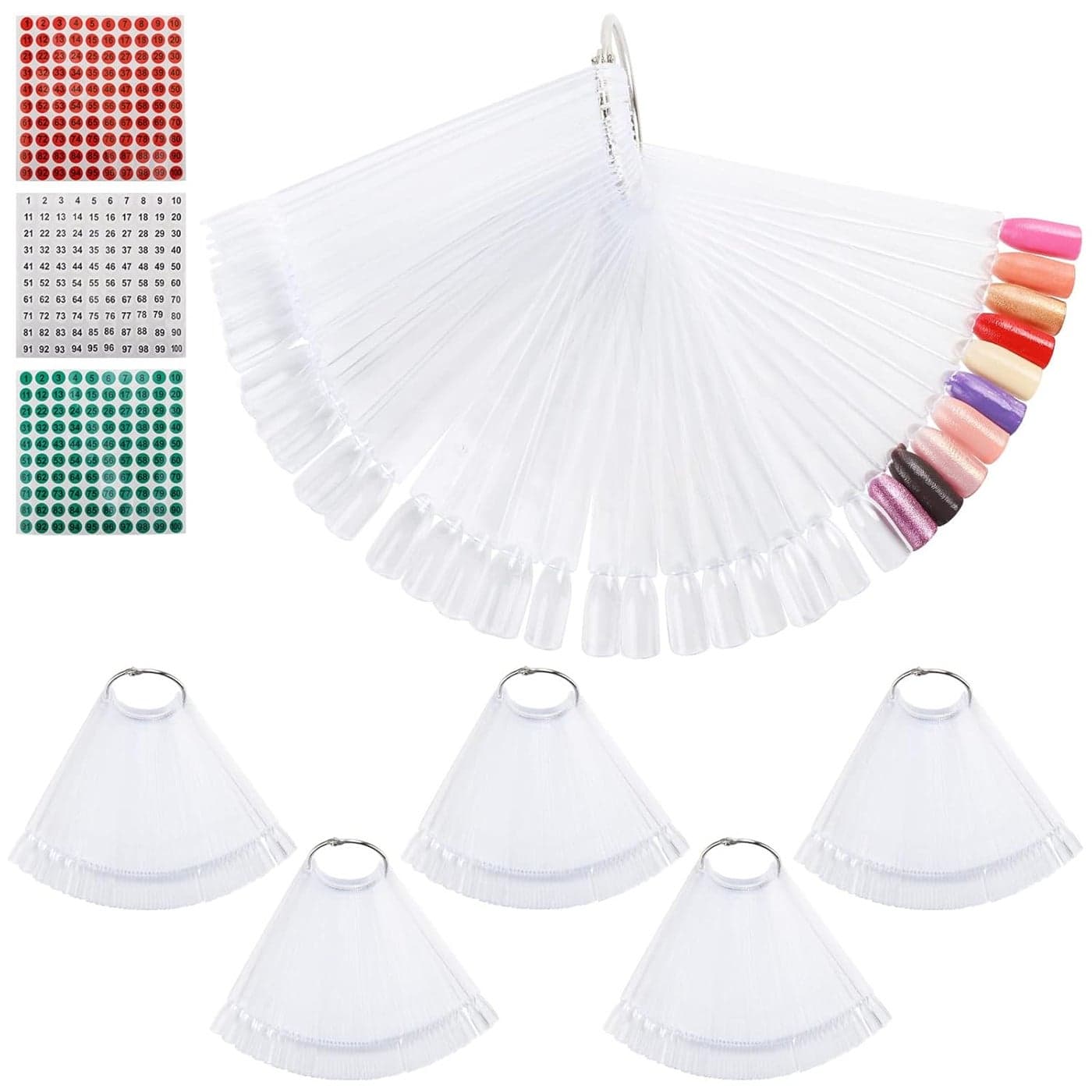 300 Pcs Nail Swatch Sticks with Number Stickers for Color Display Clear Squareshaped Nail Polish Sample Swatches with Ring
