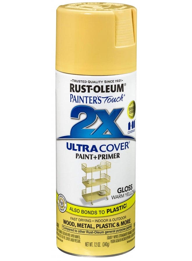 Rust-Oleum 249091 Painter's Touch 2X Ultra Cover Spray Paint, 12 oz, Gloss Warm Yellow