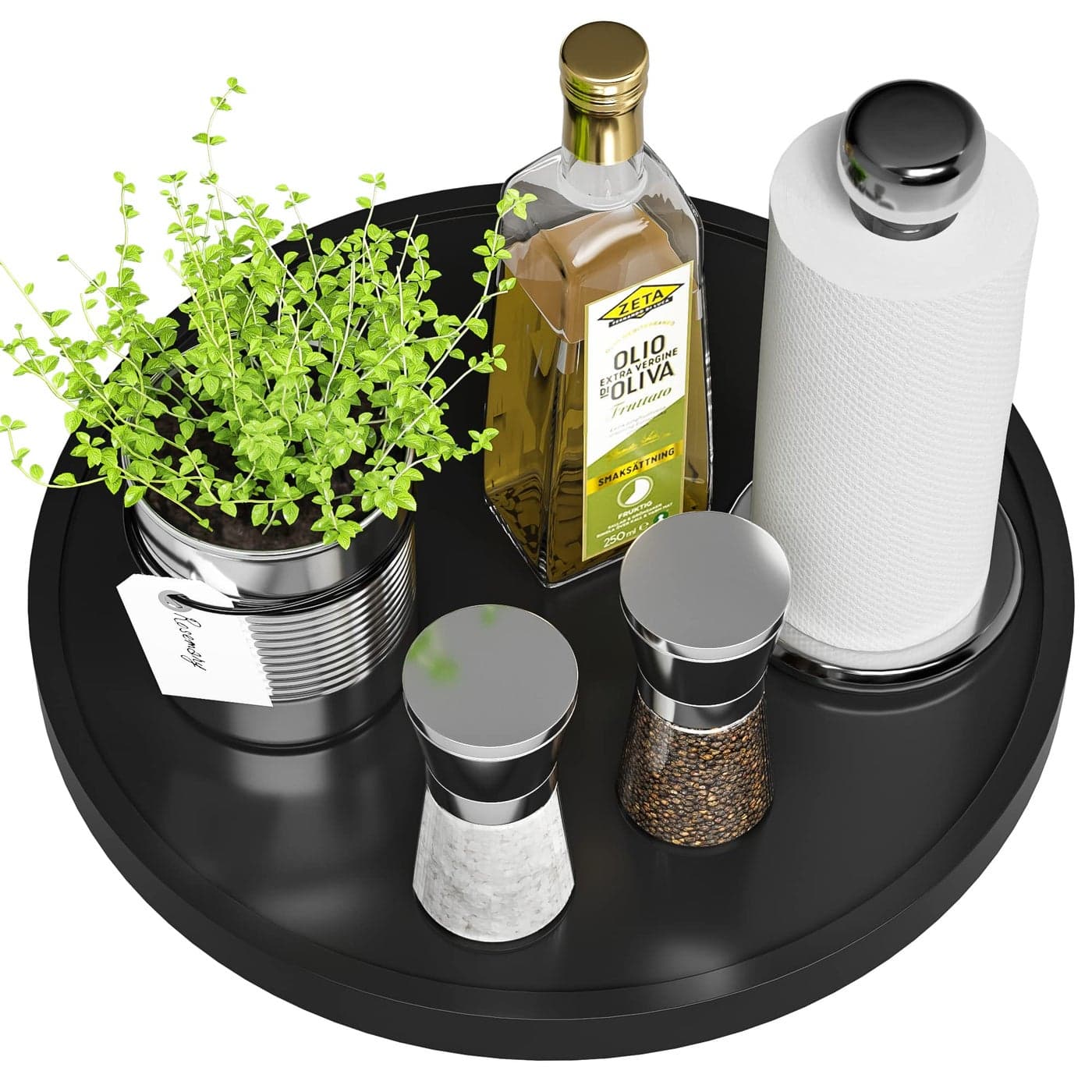 Lazy Susan for Table 12 Inch NonSkid Bamboo Turntable Organizer for Salt Pepper Spices and Olive Oil Next to Stove Wooden Rotating Tray for Kitchen Countertop Organizer Black