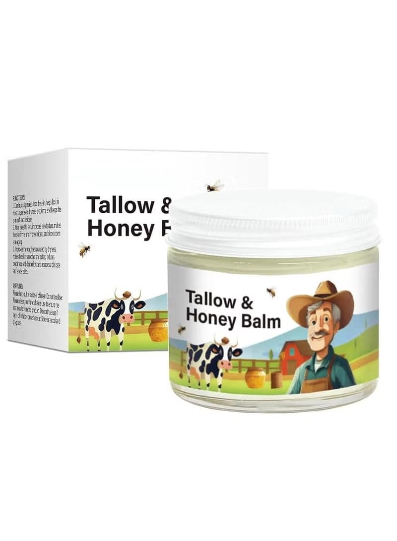 Tallow Honey Balm | Beef Tallow for Skin - Handmade All-Natural Moisturizer with Grass-Fed Beef Tallow & Raw Wild Honey for Smooth, Hydrated Skin (1PCS)-T1