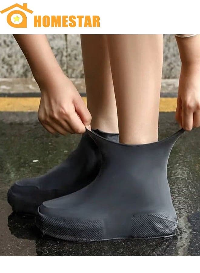 2 Pairs Waterproof Shoe Covers, Non-Slip Water Resistant Overshoes Silicone Rain Shoe Cover Outdoor cycling Protectors apply to Men, Women