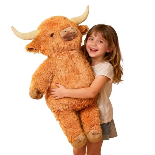 Wepop Giant Highland Cow Stuffed Animal 36in Adorable and Cuddly Big Highland Cow Plush Cattle Plushies Gifts Decoration for Christmas Birthday Valentines Baby Shower Party