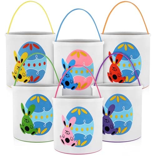 Honeydak 6 PCS Easter Eggs Hunt Basket for Kids Bunny Canvas Rabbit Tote Carry Bucket BagsColor 5Easter Egg Bunny