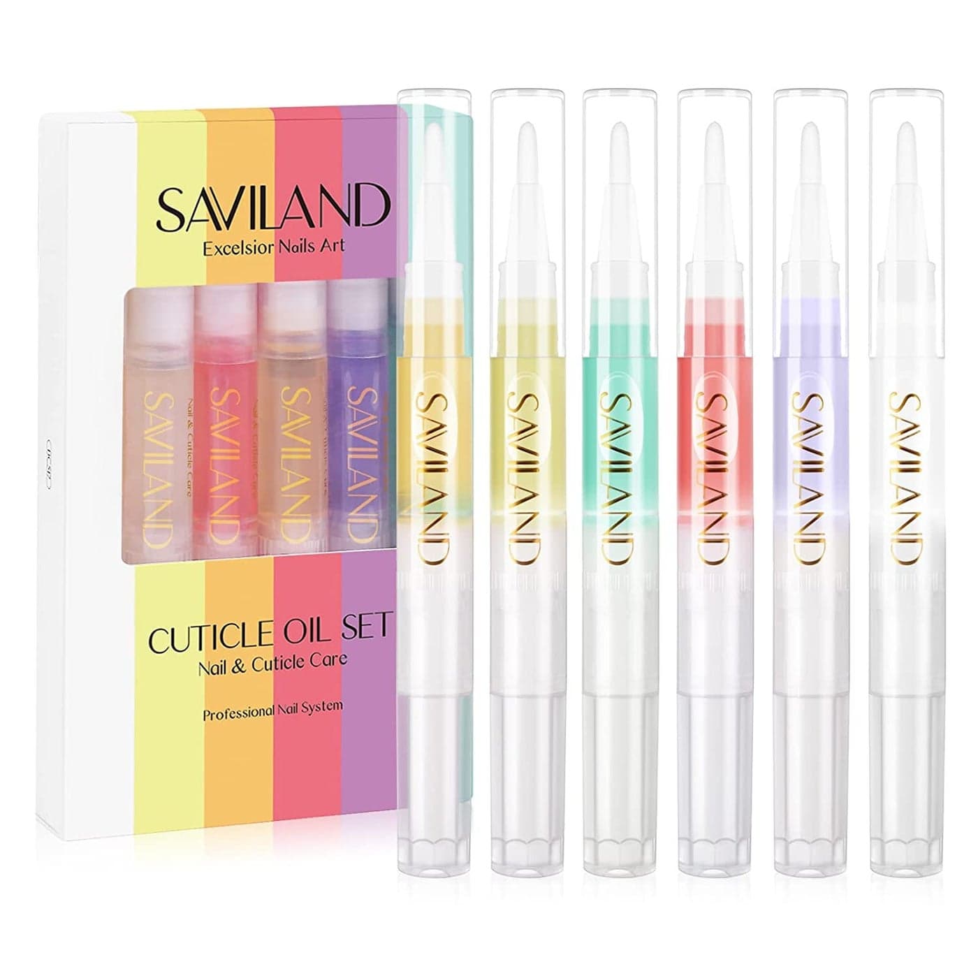 SAVILAND Natural Cuticle Oil Pen 6PCS Revitalizing Cuticle Oil for Nails with Vitamin E Repaired Cuticles Overnight Cuticle Softener Nail Strengthener Protector for Damaged Skin Thin Nail