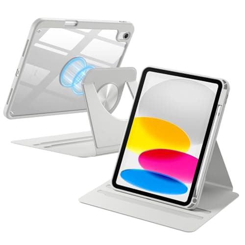 Wenlaty for iPad A16 Case 11th Generation 11 Inch 2025, for iPad 10th Generation Case 10.9 Inch 2022 with Pencil Holder, 360° Rotating Protective Stand Cover, Detachable Magnetic Clear Back, Gray