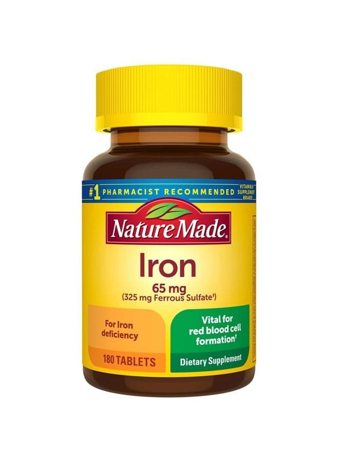 Iron 65 mg (325 mg Ferrous Sulfate) Tablets, Dietary Supplement for Red Blood Cell Support, 180 Tablets, 180 Day Supply