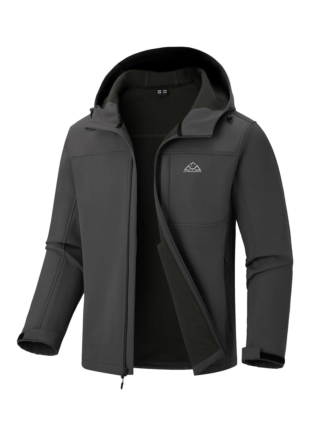 Rdruko Men's Hooded Softshell Jacket Waterproof Lightweight Insulated Windbreaker Fleece Lined Rain Shell Jackets Deep Grey 2XL