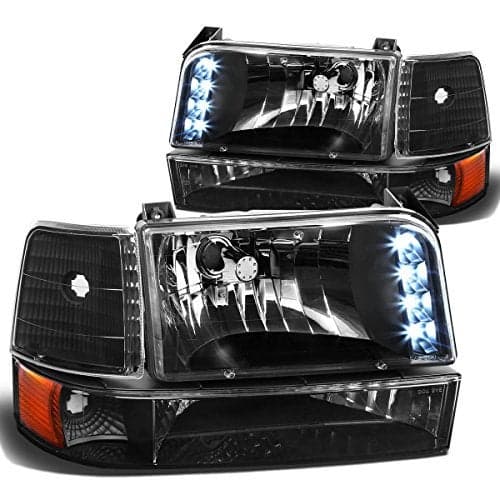 DNA MOTORING HL-OH-F15092-6P-LED-BK-AM Black Amber Headlights Compatible with 92-96 Bronco F150 F250 F350
