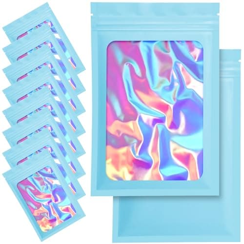 NIKUY 100 Pack Mylar Bags 4 x 6 Inch Resealable Smell Proof Bags Foil Pouch Flat Bag with Front Window Blue