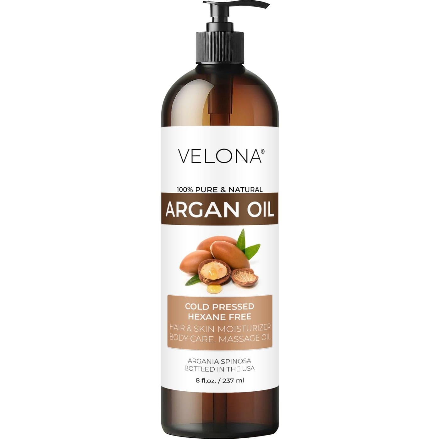 velona Argan Oil 8 Fl Oz 100 Pure and Natural Morocco Oil Skin Body and Face Care Nails Protector Unrefined Cold Pressed Cap Kit