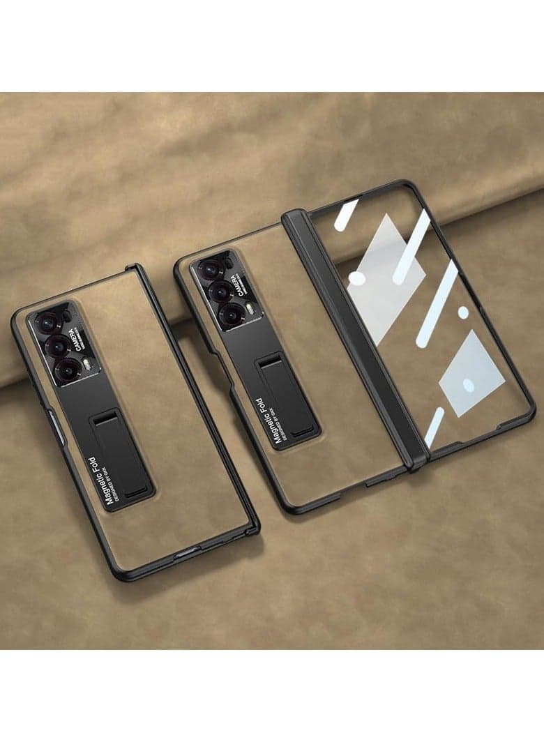 Compatible with Honor Magic V2, includes screen protector and kickstand, foldable phone case Full-coverage matte leather protective case