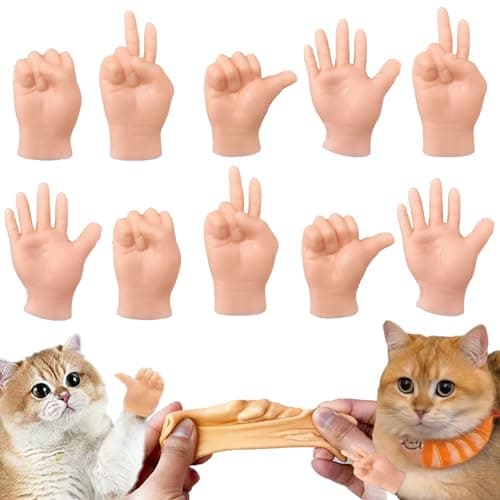 fnqiank 10 PCS Mini Hands for CatsSmall Hands Tiny Folded Hands Mini Realistic Hand Finger Puppets for Puppet ShowGag Performance Funny Stretchable Rubber Little Finger Hands for Cats and Puppy