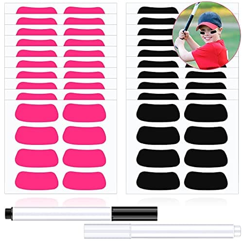 160 Pieces Sports Eye Stickers for Kids Football Softball Baseball Face Stickers Lacrosse Fans Eye Strips with 2 Pencils for Party Game Sport SuppliesBlack Pink
