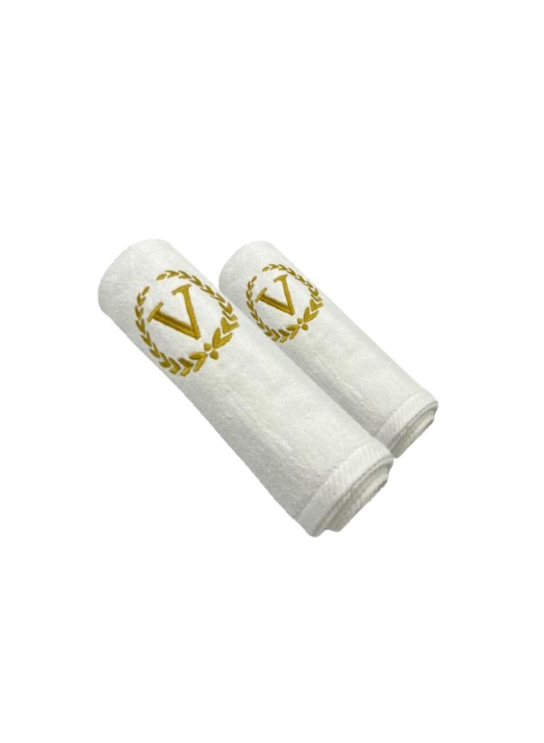Embroidered For You (White) Luxury Monogrammed Towels (Set of 1 Hand & 1 Bath Towel) Cotton, Highly Absorbent and Quick dry, Classic Hotel and Spa Quality Bath Linen-600Gsm(Golden Letter V)