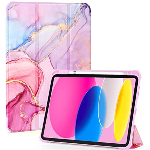 OKP Case for iPad 11th Generation 11-inch (A16) 2025, for 10.9'' iPad 10th Gen 2022, Slim Lightweight iPad 11/10 th Gen Cover with Trifold Stand, Auto Wake/Sleep, Clear PC Back Shell, Marble Rose Gold