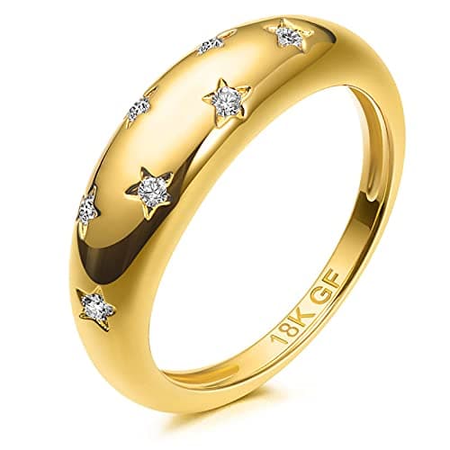 AllenCOCO Chunky Gold Plated Rings for Women - Trendy Cubic Zirconia 14k Gold Filled Stackable Rings